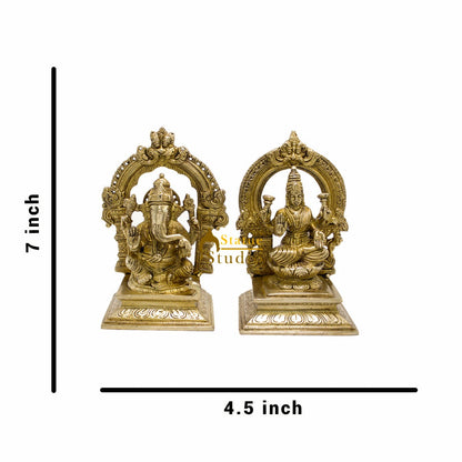 Brass Lakshmi Ganesha Idol Laxmi Ganesh Statue For Pooja Décor Gift 7" by vendor-unknown - Hindu Gods (View 4)