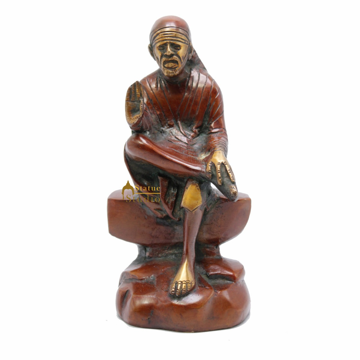 Brass Lord Sai Baba Idol For Pooja Temple Religious Home Décor Gift Statue 7" - Image 3