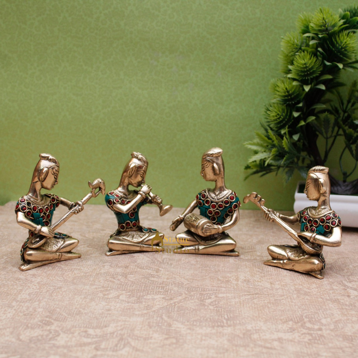 Brass Musical Set 4 pcs Home Decoration Item For Office Living Room Décor 4" - Image 2