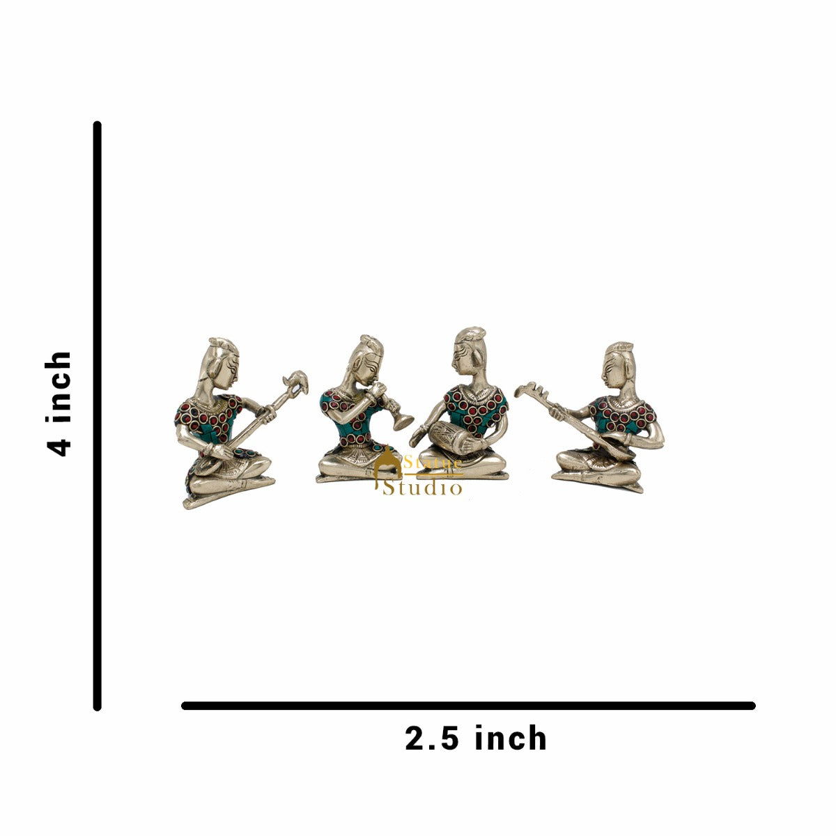 Brass Musical Set 4 pcs Home Decoration Item For Office Living Room Décor 4" - Image 5