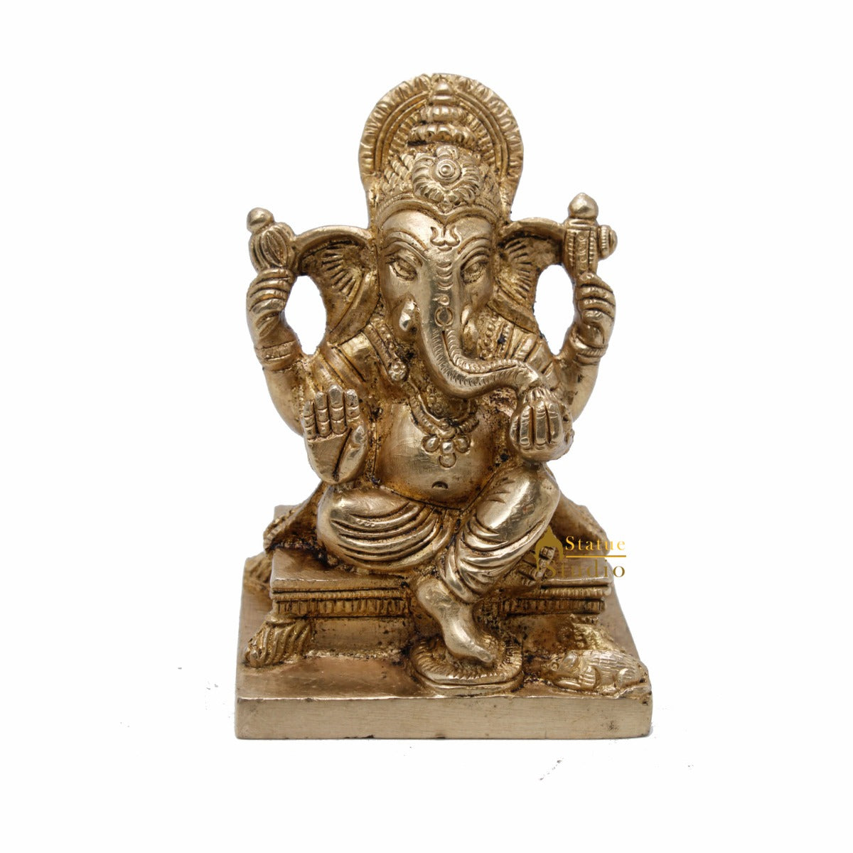 Brass Small Ganesha Idol For Lucky Diwali Coporate Gift Solid Ganesha Statue 4" - Image 3