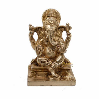 Brass Small Ganesha Idol For Lucky Diwali Coporate Gift Solid Ganesha Statue 4" by vendor-unknown - Hindu Gods (View 3)
