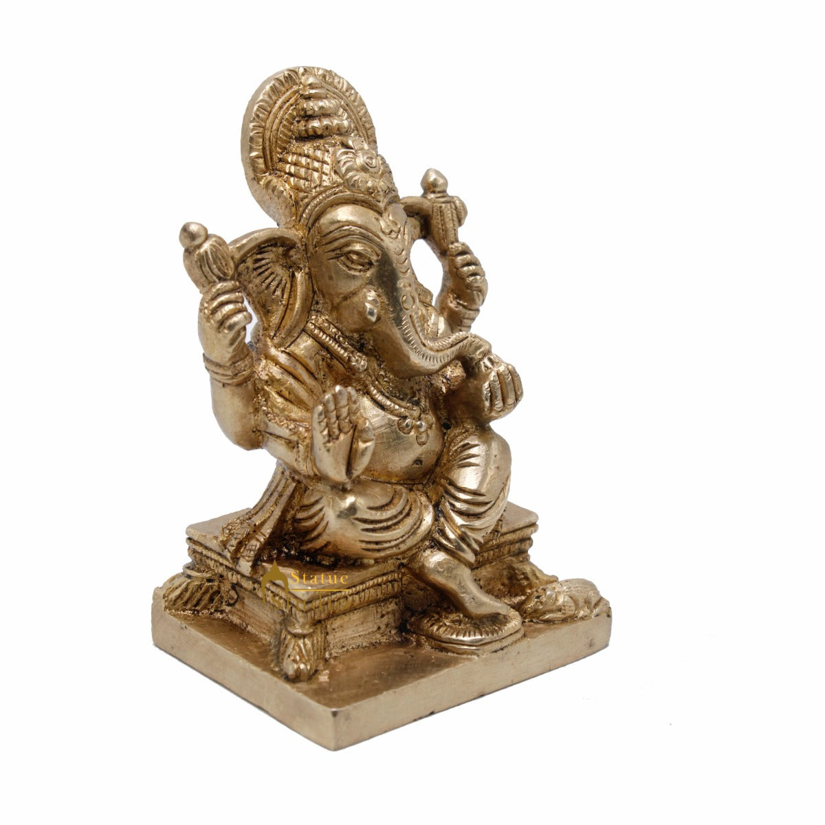 Brass Small Ganesha Idol For Lucky Diwali Coporate Gift Solid Ganesha Statue 4"