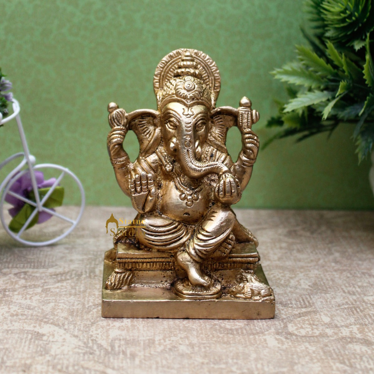 Brass Small Ganesha Idol For Lucky Diwali Coporate Gift Solid Ganesha Statue 4"