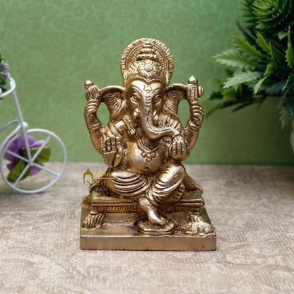 Brass Small Ganesha Idol For Lucky Diwali Coporate Gift Solid Ganesha Statue 4" by vendor-unknown - Hindu Gods