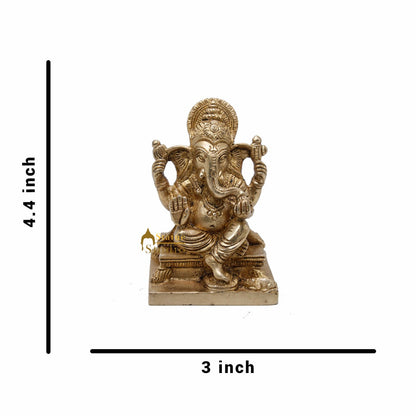 Brass Small Ganesha Idol For Lucky Diwali Coporate Gift Solid Ganesha Statue 4" by vendor-unknown - Hindu Gods (View 6)