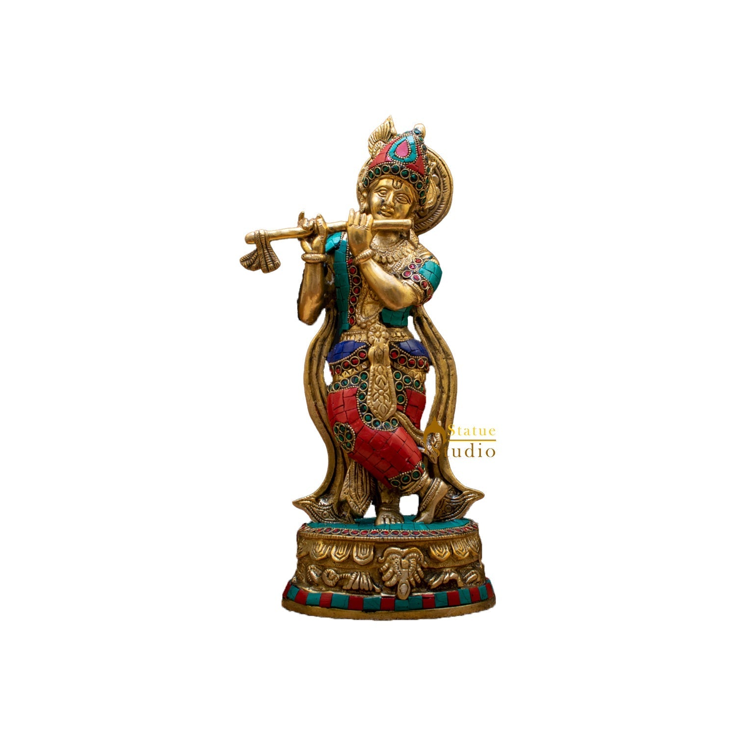 Brass Standing Krishna Idol Home Temple Religious Décor Lucky Gift Statue 12" - Image 6