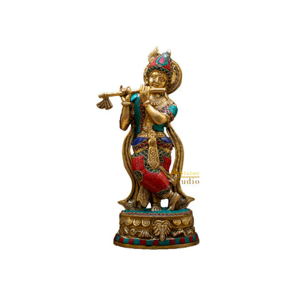 Brass Standing Krishna Idol Home Temple Religious Décor Lucky Gift Statue 12" by vendor-unknown - Hindu Gods (View 6)