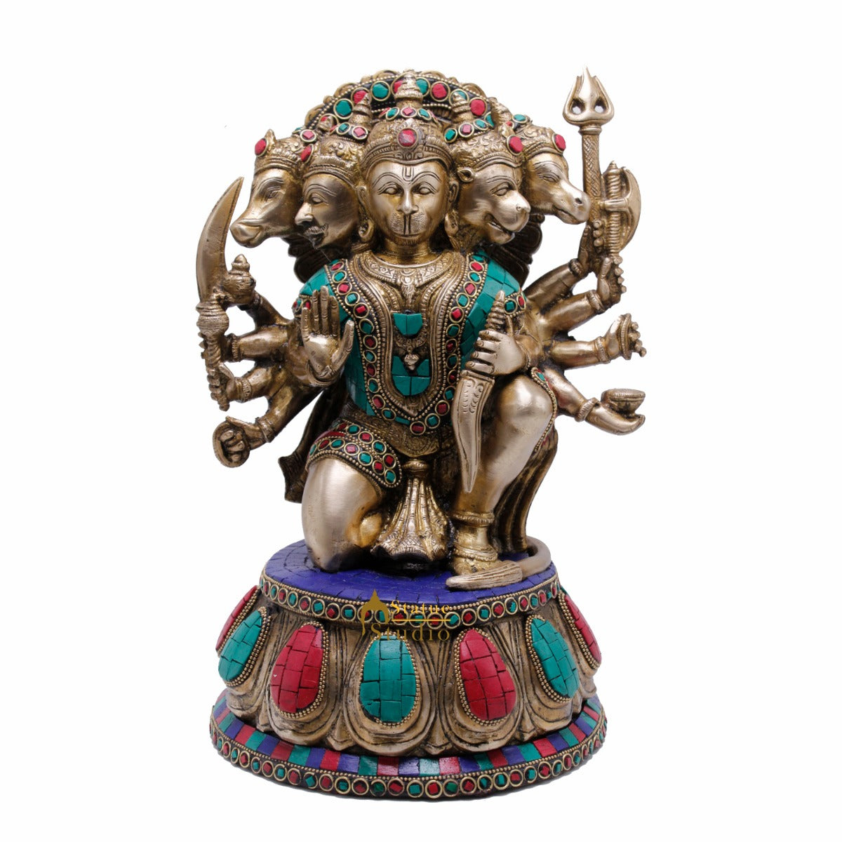 Brass Panchmukhi Hanuman Idol Stone Work For Home Temple Decor 1 Feet - Image 3