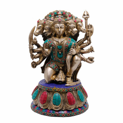 Brass Panchmukhi Hanuman Idol Stone Work For Home Temple Decor 1 Feet by vendor-unknown - Hindu Gods (View 3)