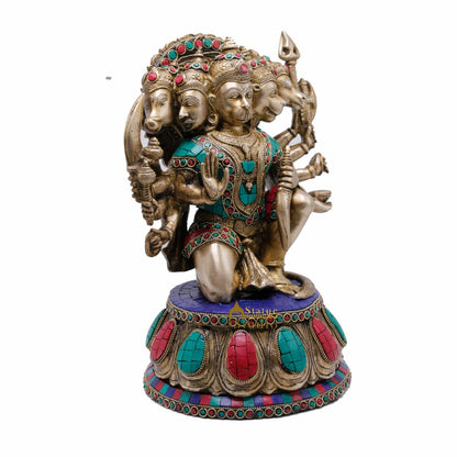 Brass Panchmukhi Hanuman Idol Stone Work For Home Temple Decor 1 Feet by vendor-unknown - Hindu Gods (View 4)