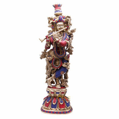 Brass Krishna Big Idol For Home Temple Religious Décor Lucky Gift Statue 24" by vendor-unknown - Hindu Gods (View 3)