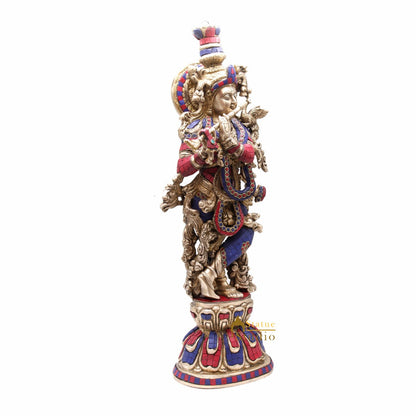 Brass Krishna Big Idol For Home Temple Religious Décor Lucky Gift Statue 24" by vendor-unknown - Hindu Gods (View 4)