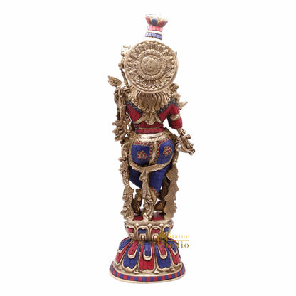 Brass Krishna Big Idol For Home Temple Religious Décor Lucky Gift Statue 24" by vendor-unknown - Hindu Gods (View 5)