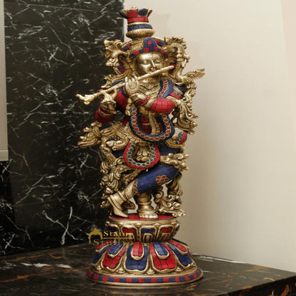 Brass Krishna Big Idol For Home Temple Religious Décor Lucky Gift Statue 24" by vendor-unknown - Hindu Gods