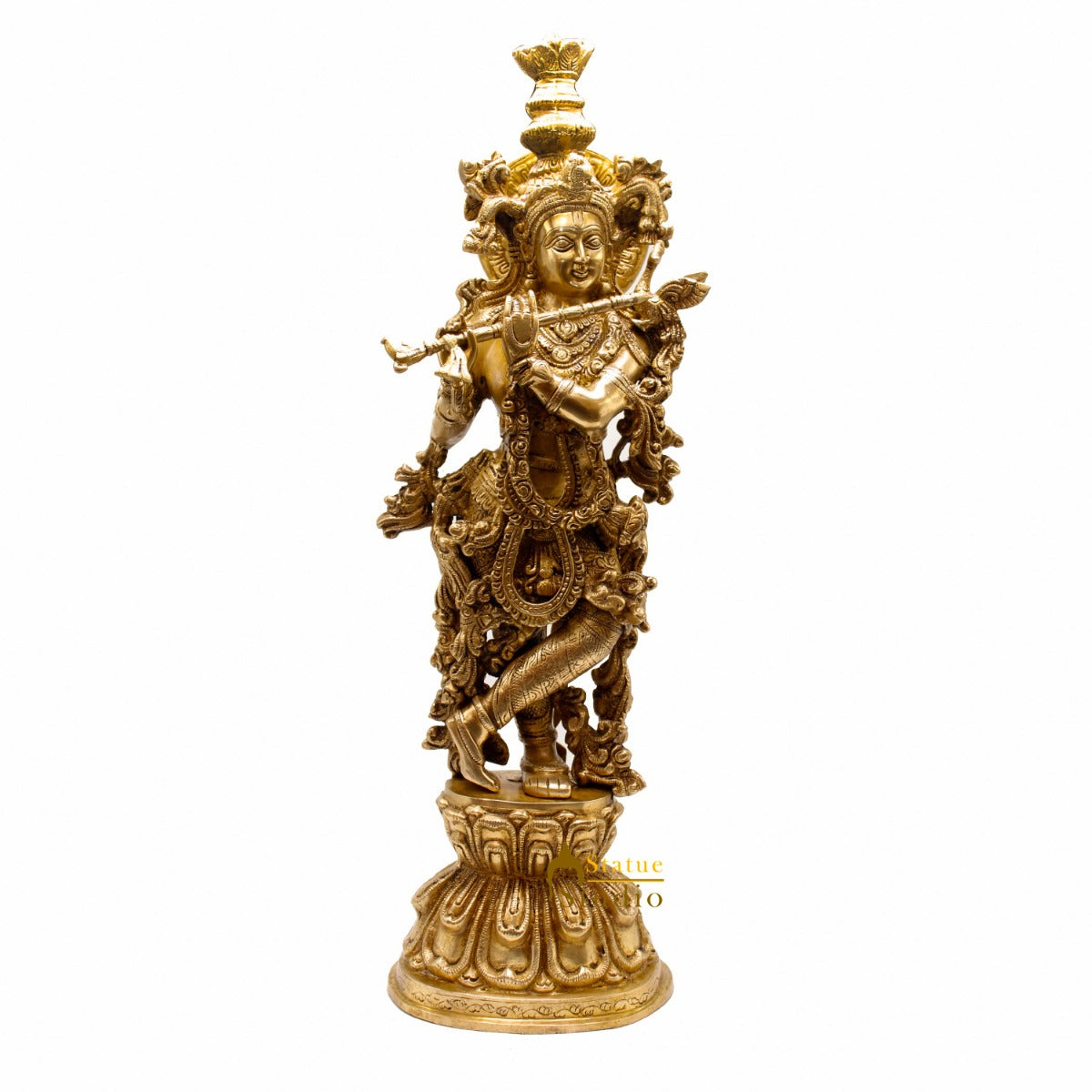 Brass Krishna Big Idol For Home Temple Religious Décor Lucky Gift Statue 24"