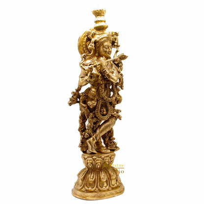 Brass Krishna Big Idol For Home Temple Religious Décor Lucky Gift Statue 24" by vendor-unknown - Hindu Gods (View 4)