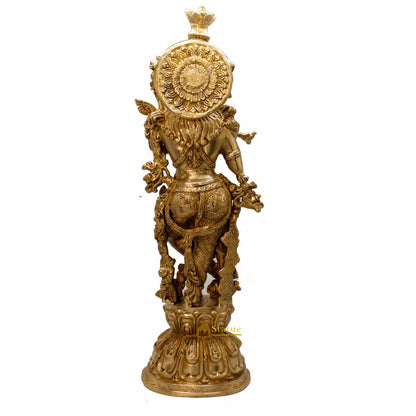 Brass Krishna Big Idol For Home Temple Religious Décor Lucky Gift Statue 24" by vendor-unknown - Hindu Gods (View 5)