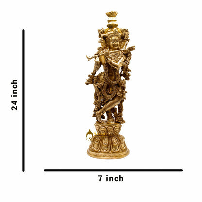 Brass Krishna Big Idol For Home Temple Religious Décor Lucky Gift Statue 24" by vendor-unknown - Hindu Gods (View 6)