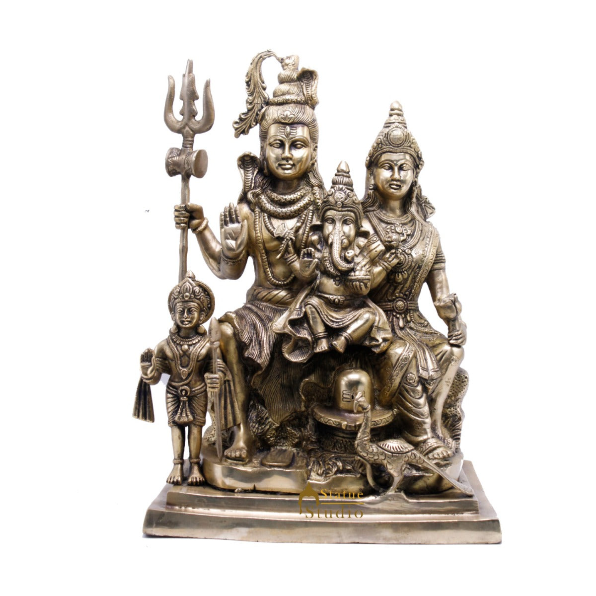 Brass Large Complete Shiv Parivar Idol For Home Office Temple Decor 15" - Image 4