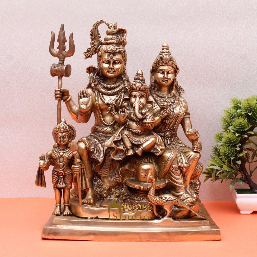Brass Large Complete Shiv Parivar Idol For Home Office Temple Decor 15" - Image 3