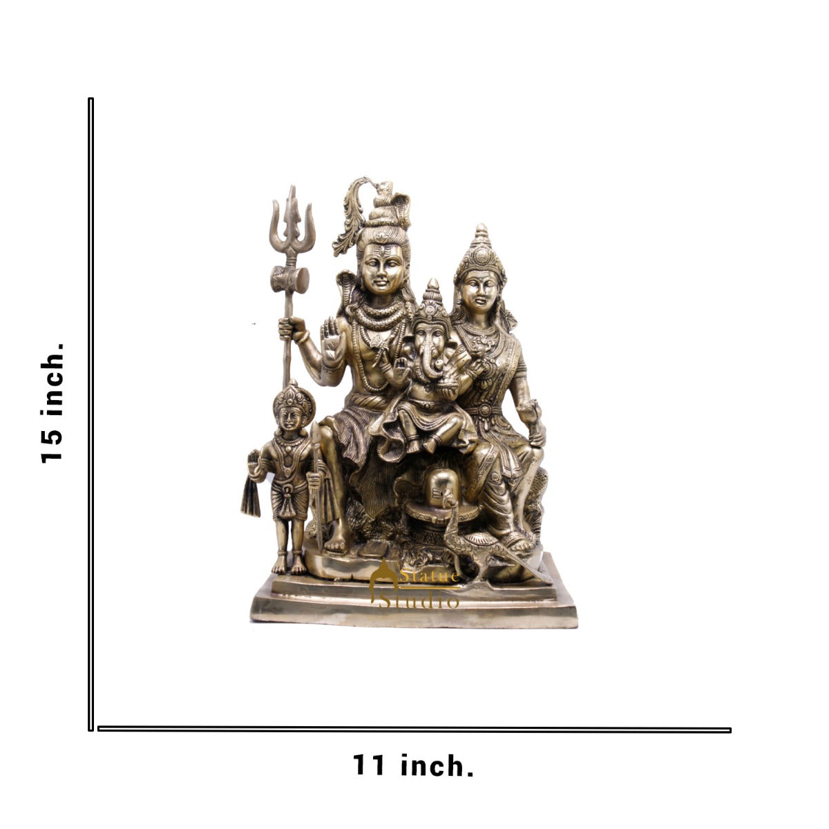 Brass Large Complete Shiv Parivar Idol For Home Office Temple Decor 15" - Image 7