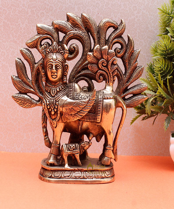 Indian Lucky Hindu Decor Kamdhenu Cow Sacred Idol Gifting Showpiece Item 7.5" - Image 2