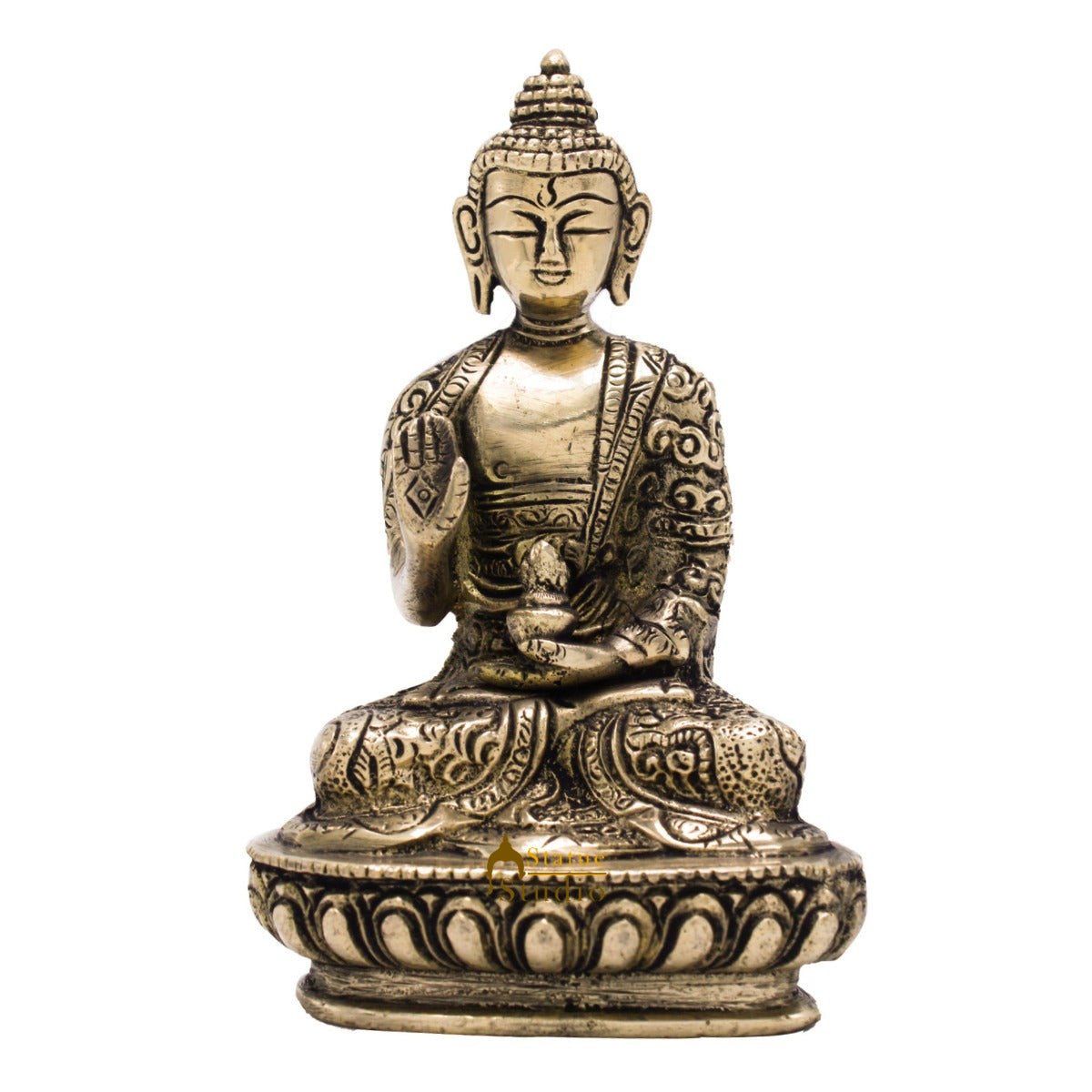 Brass Carved Buddha Idols For Home Office Desk Room Table Décor Statue 5.5" - Image 3