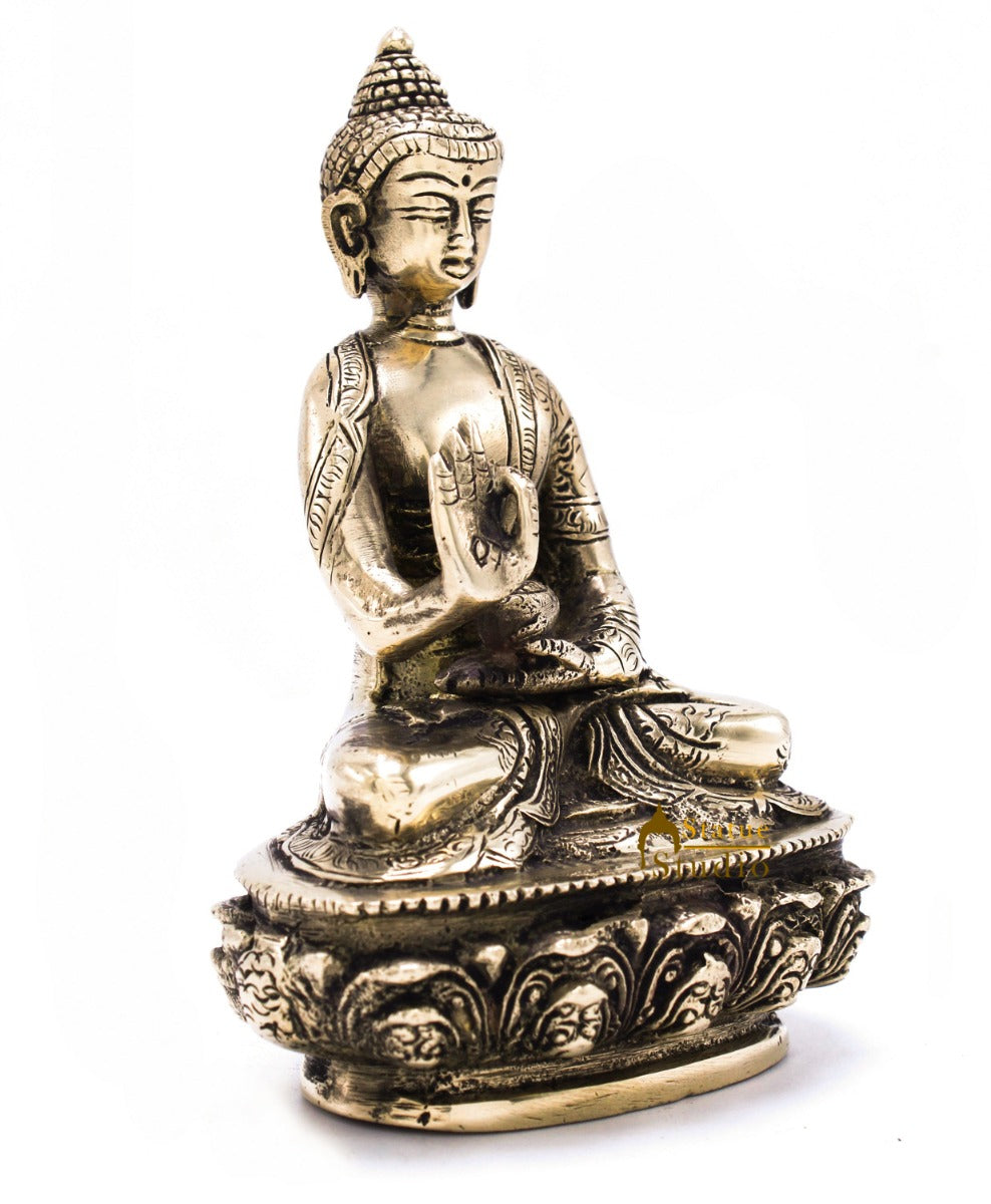 Brass Carved Buddha Idols For Home Office Desk Room Table Décor Statue 5.5"