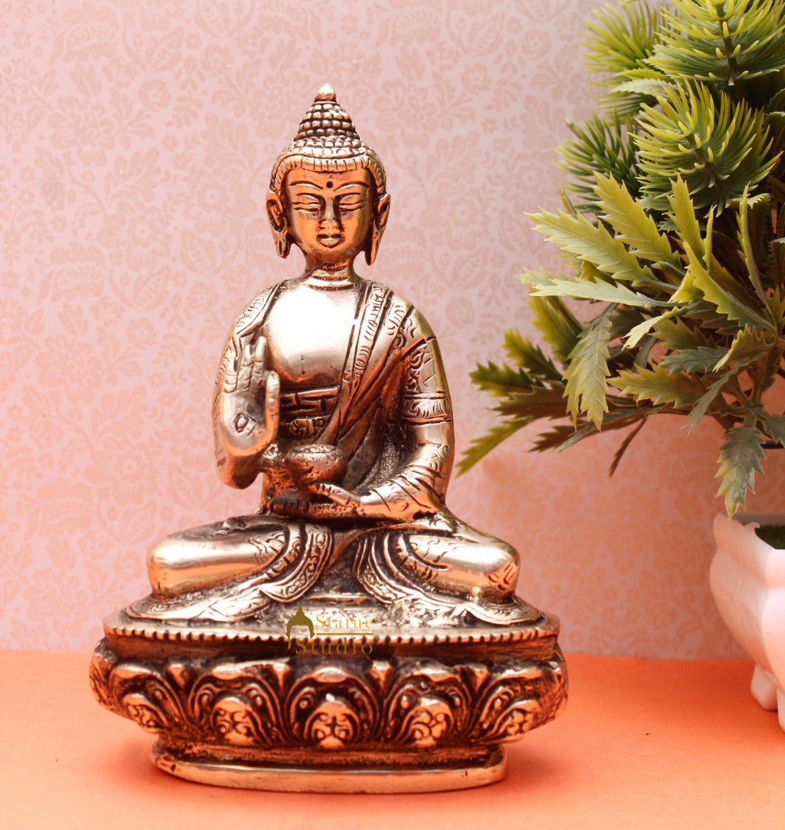 Brass Carved Buddha Idols For Home Office Desk Room Table Décor Statue 5.5"