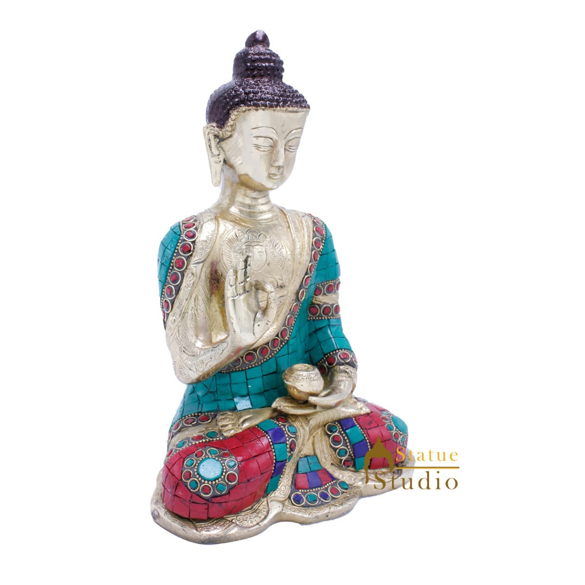 Blessing Buddha Hand Carved Statue For Home Office Desk Room Décor Idol 10.5" - Image 4