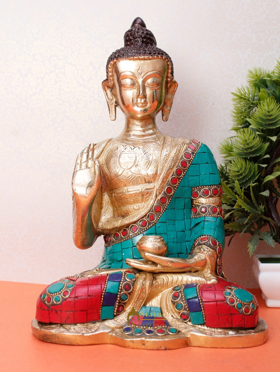 Blessing Buddha Hand Carved Statue For Home Office Desk Room Décor Idol 10.5" - Eco-friendly - Sama Homes