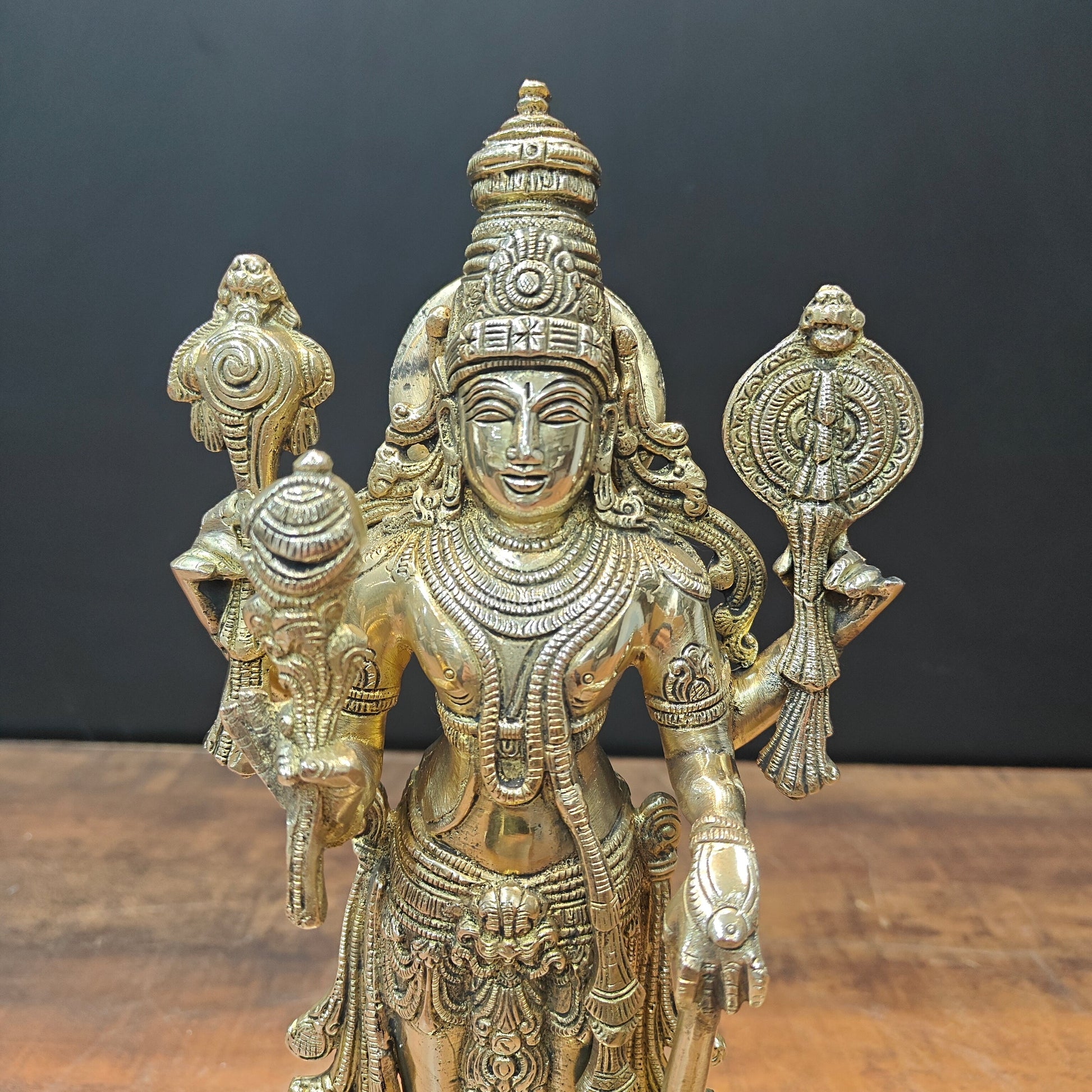 Brass Standing Vishnu Idol For Home Decor Lucky Gift 13 Inch - Image 2