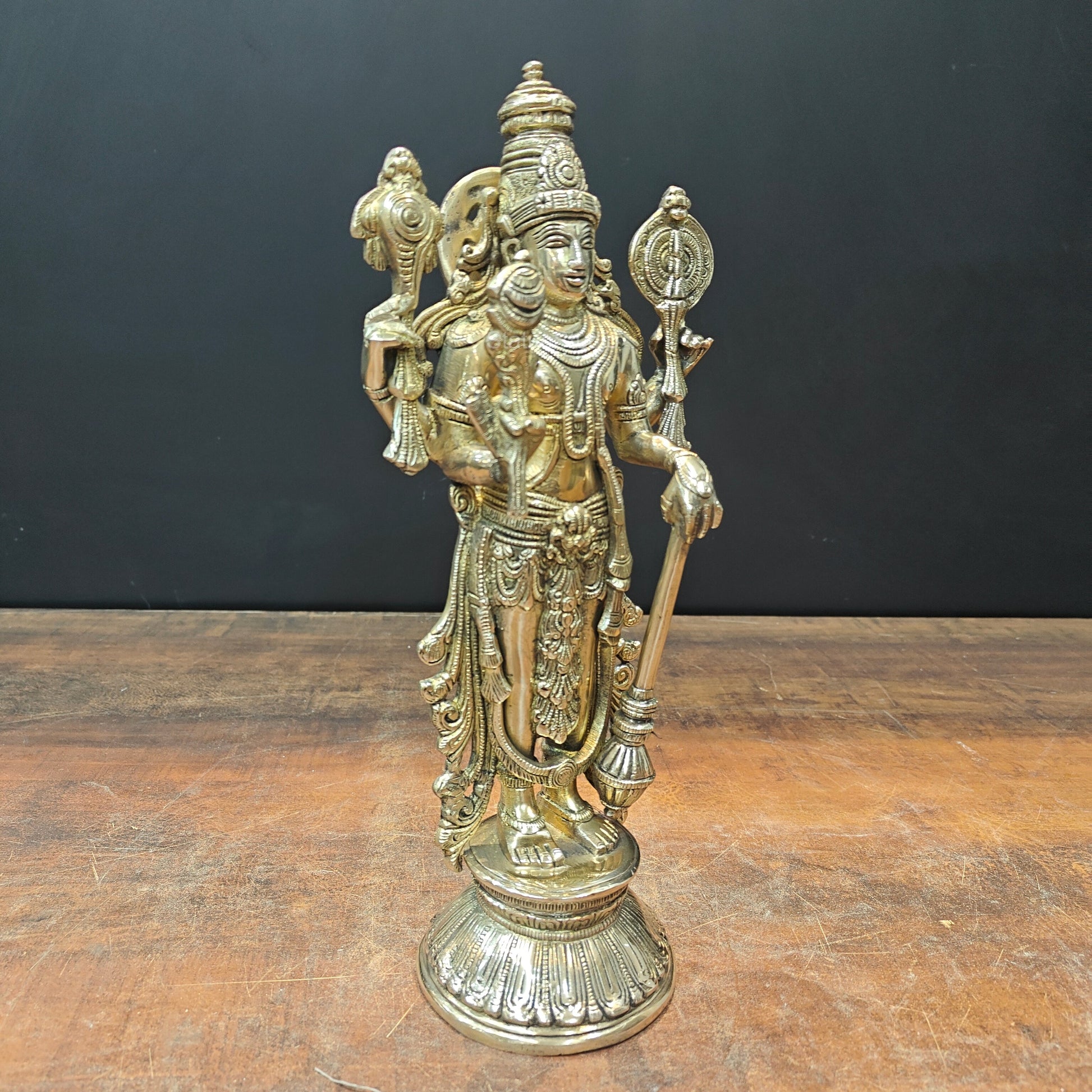 Brass Standing Vishnu Idol For Home Decor Lucky Gift 13 Inch - Image 4