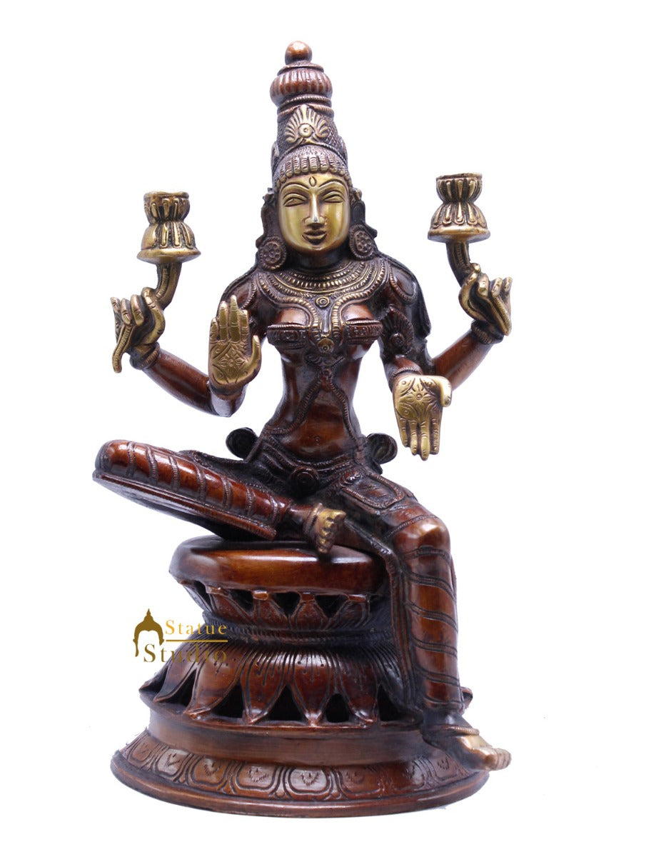 Brass Sitting Lakshmi Idol Religious Home Decor Lucky Statue 12 Inch