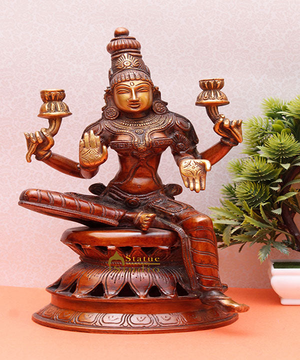 Brass Sitting Lakshmi Idol Religious Home Decor Lucky Statue 12 Inch