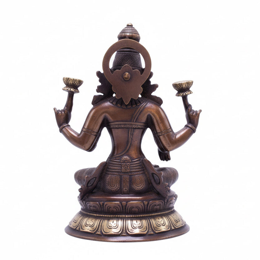 Antique Brass Lakshmi Idol Sitting Murti Religious Home Décor Lucky Statue 10.5"
