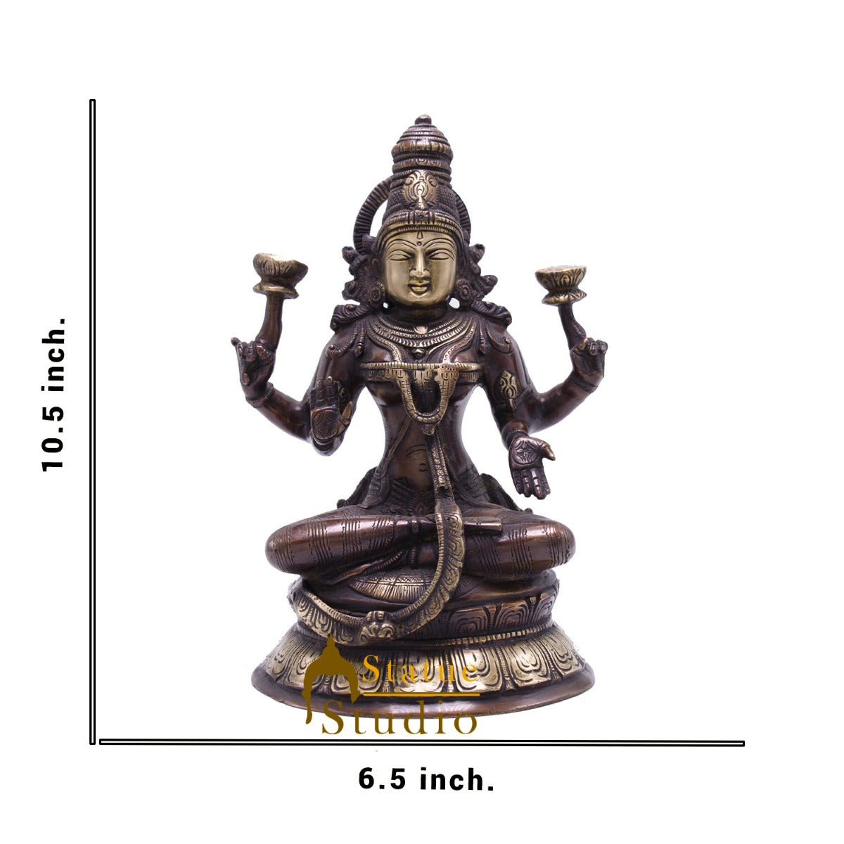 Antique Brass Lakshmi Idol Sitting Murti Religious Home Décor Lucky Statue 10.5" - Image 6