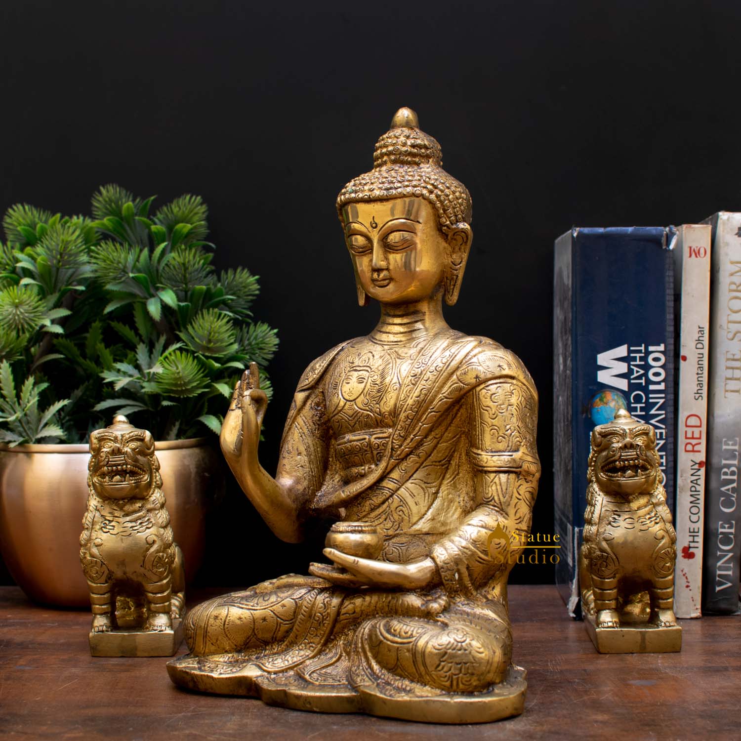 Blessing Buddha Hand Carved Statue For Home Office Desk Room Décor Idol 10.5" - Image 2
