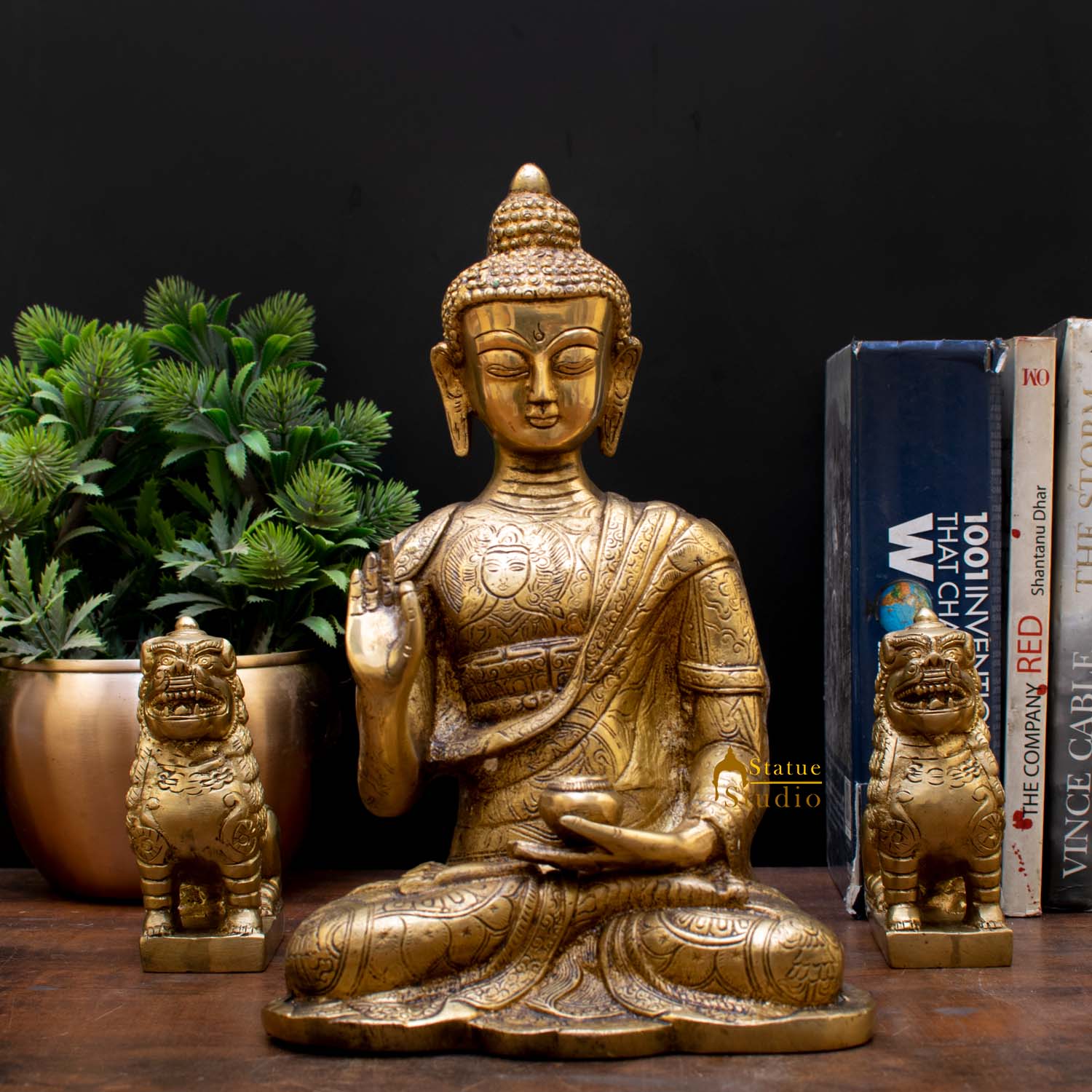 Blessing Buddha Hand Carved Statue For Home Office Desk Room Décor Idol 10.5" - Eco-friendly - Sama Homes