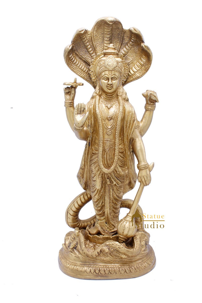 Antique Vishnu Standing Under Serpent Idol Murti Religious Décor Statue 17" - Image 3