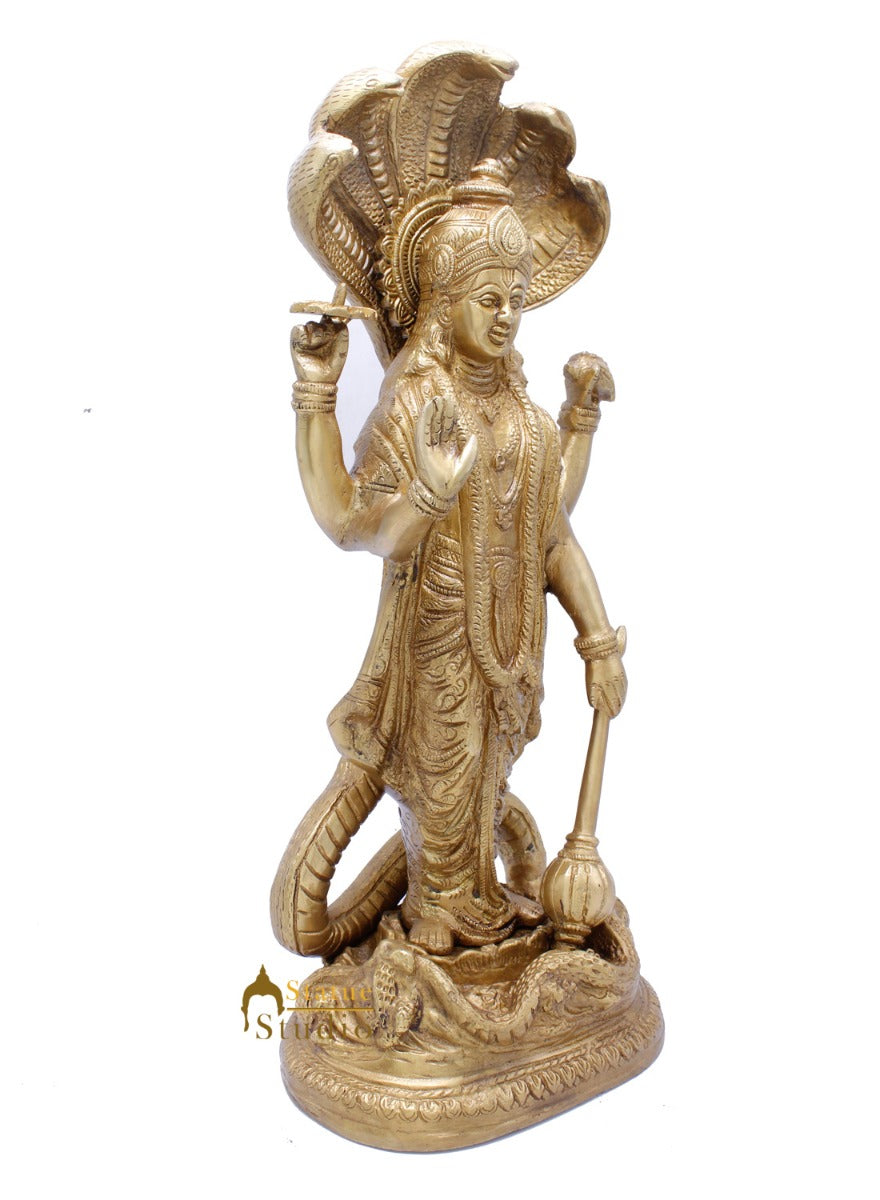 Antique Vishnu Standing Under Serpent Idol Murti Religious Décor Statue 17" - Image 4
