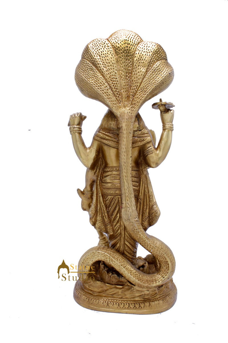 Antique Vishnu Standing Under Serpent Idol Murti Religious Décor Statue 17"