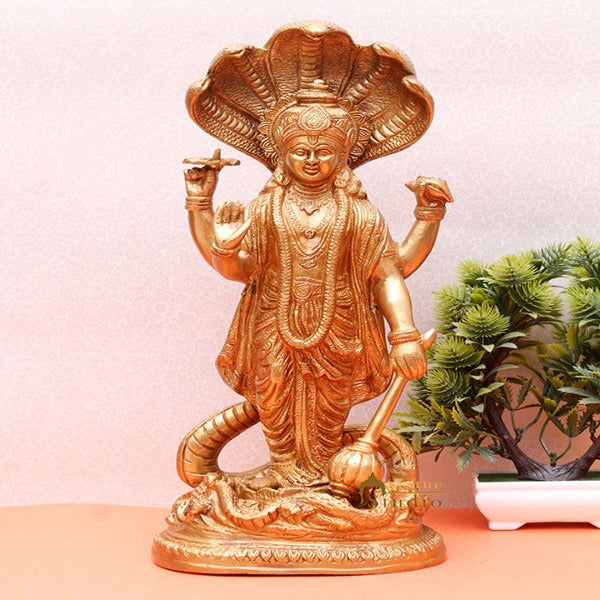 Antique Vishnu Standing Under Serpent Idol Murti Religious Décor Statue 17" - Eco-friendly - Sama Homes