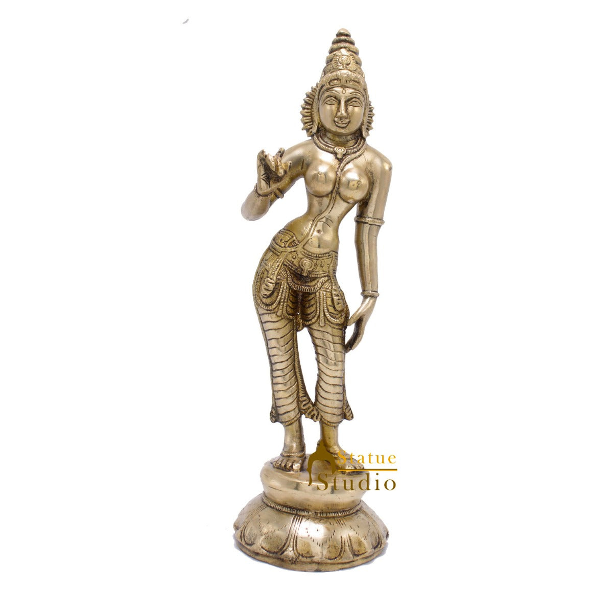 Brass Standing Goddess Parvati Idol Religious Home Temple Décor Statue 10"