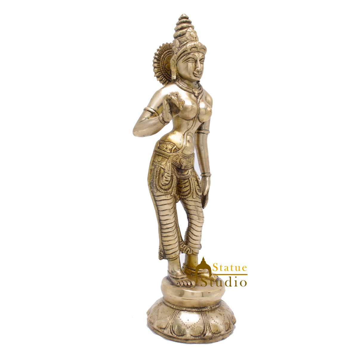 Brass Standing Goddess Parvati Idol Religious Home Temple Décor Statue 10" - Image 4