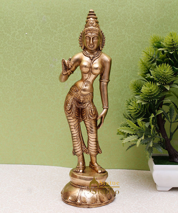Brass Standing Goddess Parvati Idol Religious Home Temple Décor Statue 10"