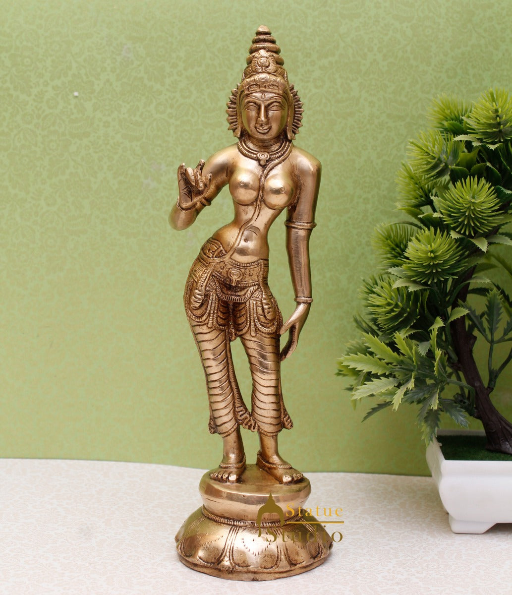 Brass Standing Goddess Parvati Idol Religious Home Temple Décor Statue 10"