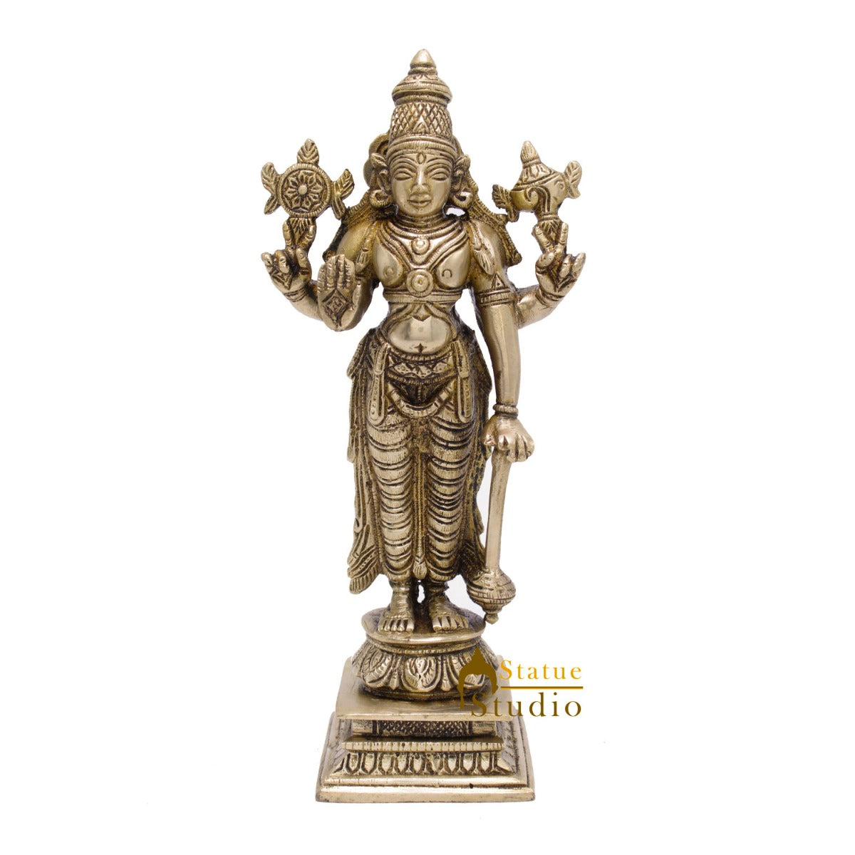 Brass Antique Vishnu Standing Idol For Pooja Home Temple Décor Statue 8"
