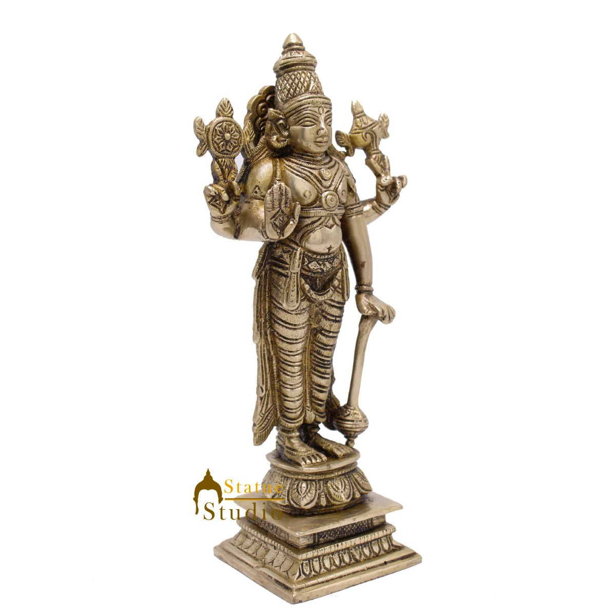 Brass Antique Vishnu Standing Idol For Pooja Home Temple Décor Statue 8"